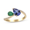 Thumbnail Image 1 of Cirari Couture Pear-Shaped Tanzanite & Emerald Ring 1/6 ct tw Diamonds 14K Yellow Gold