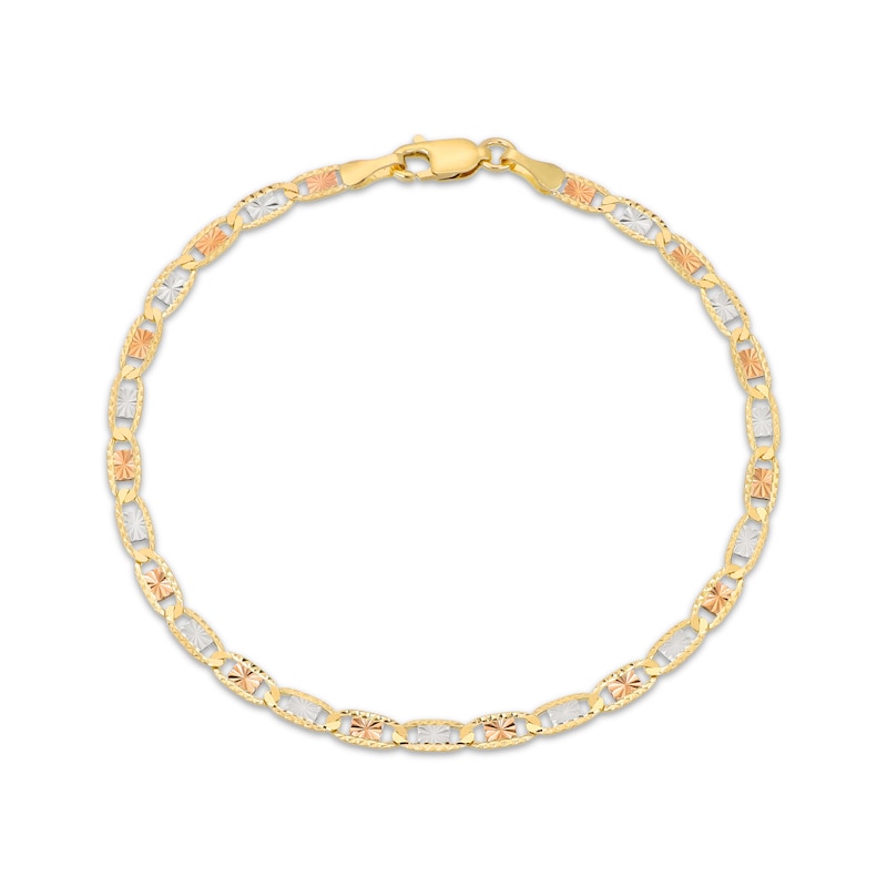 Main Image 1 of Solid Diamond-Cut Valentino Chain Bracelet 3.3mm 14K Tri-Tone Gold 7.5&quot;