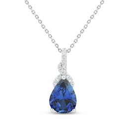 Pear-Shaped Blue Lab-Created Sapphire & White Lab-Created Sapphire Necklace Sterling Silver 18&quot;