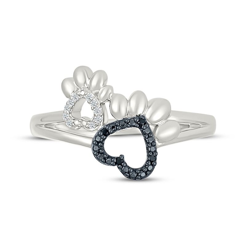 Main Image 4 of Black & White Diamond Heart Paw Print Ring 1/20 ct tw Sterling Silver