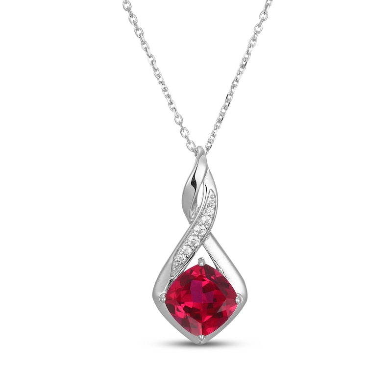 Main Image 2 of Cushion-Cut Lab-Created Ruby & White Lab-Created Sapphire Necklace & Earrings Gift Set Sterling Silver