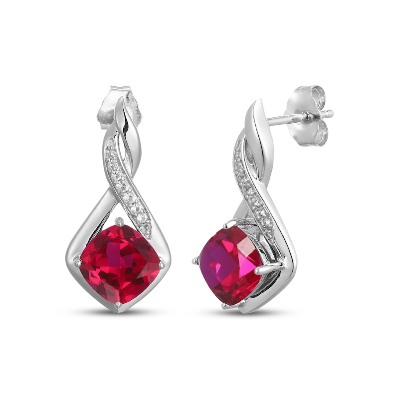 Main Image 3 of Cushion-Cut Lab-Created Ruby & White Lab-Created Sapphire Necklace & Earrings Gift Set Sterling Silver