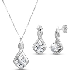 Cushion-Cut White Lab-Created Sapphire Necklace & Earrings Gift Set Sterling Silver