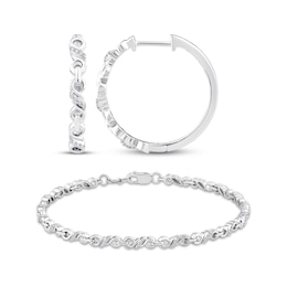 Diamond Twist-Link Bracelet & Hoop Earrings Set 1/5 ct tw Sterling Silver