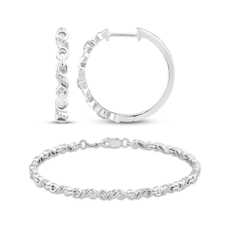 Main Image 1 of Diamond Twist-Link Bracelet & Hoop Earrings Set 1/5 ct tw Sterling Silver