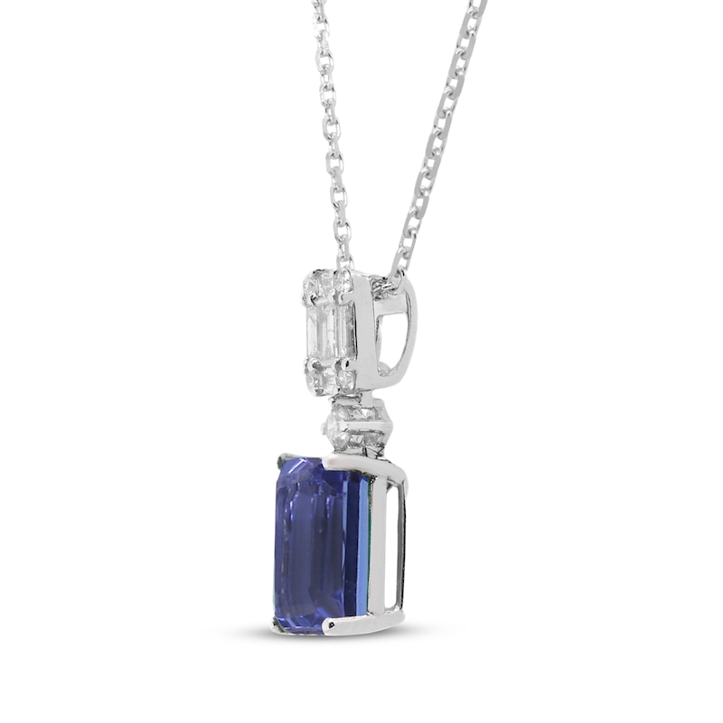 Main Image 2 of Emerald-Cut Tanzanite & Diamond Necklace 1/5 ct tw 14K White Gold 18&quot;