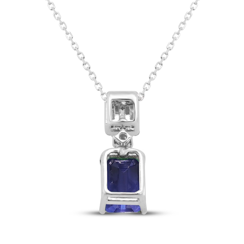 Main Image 3 of Emerald-Cut Tanzanite & Diamond Necklace 1/5 ct tw 14K White Gold 18&quot;