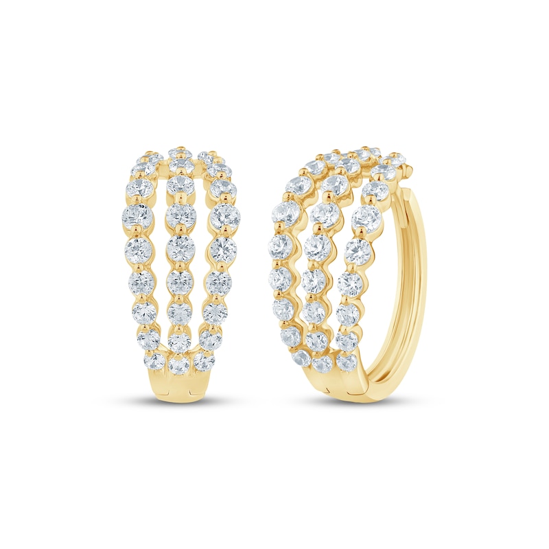 Main Image 1 of Lab-Grown Diamonds by KAY Three-Row Split Huggie Hoop Earrings 2 ct tw 14K Yellow Gold