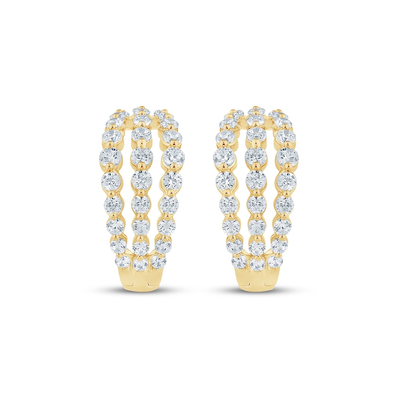 Main Image 2 of Lab-Grown Diamonds by KAY Three-Row Split Huggie Hoop Earrings 2 ct tw 14K Yellow Gold