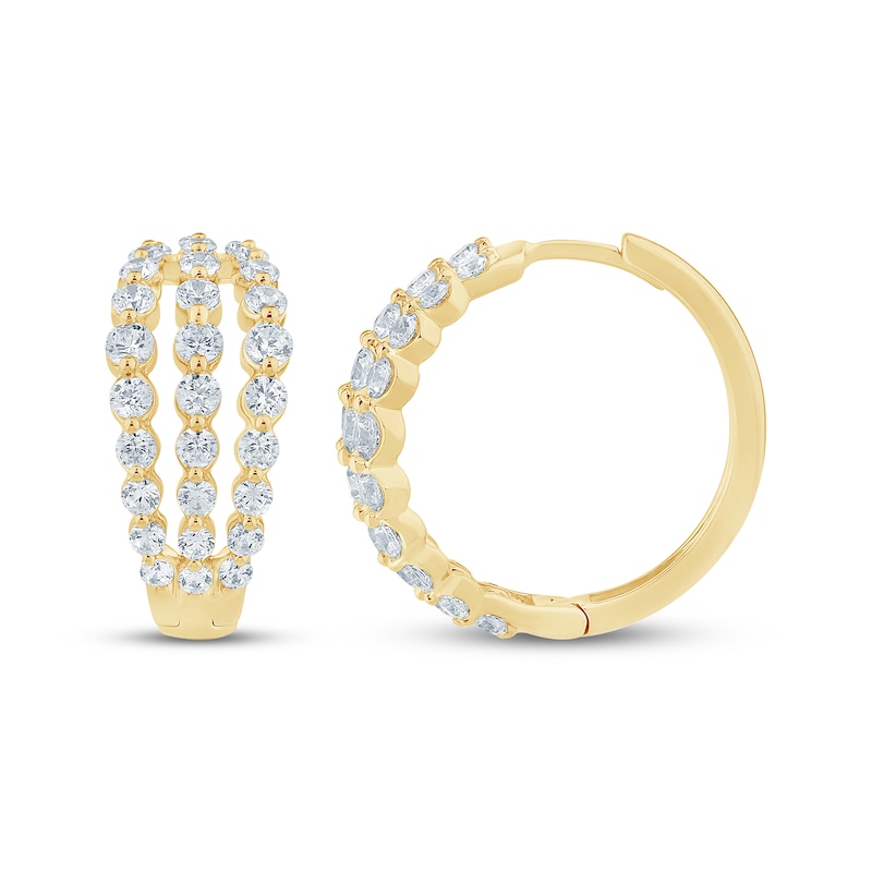 Main Image 3 of Lab-Grown Diamonds by KAY Three-Row Split Huggie Hoop Earrings 2 ct tw 14K Yellow Gold