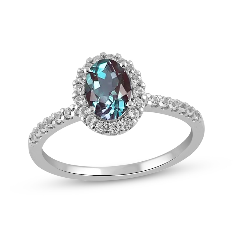 Main Image 1 of Oval-Cut Lab-Created Alexandrite & Lab-Created White Sapphire Halo Ring Sterling Silver