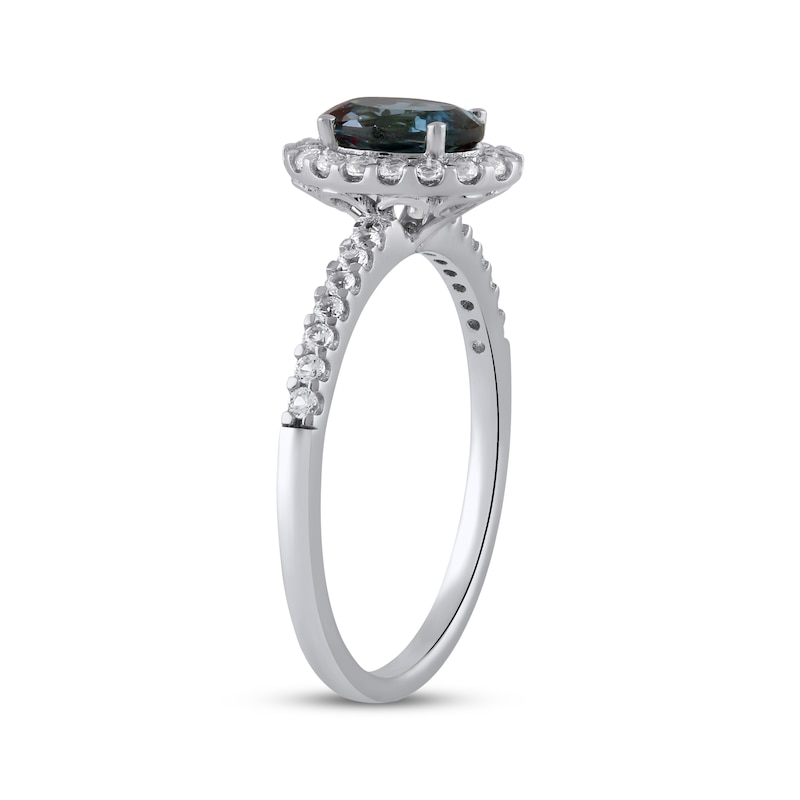 Main Image 2 of Oval-Cut Lab-Created Alexandrite & Lab-Created White Sapphire Halo Ring Sterling Silver