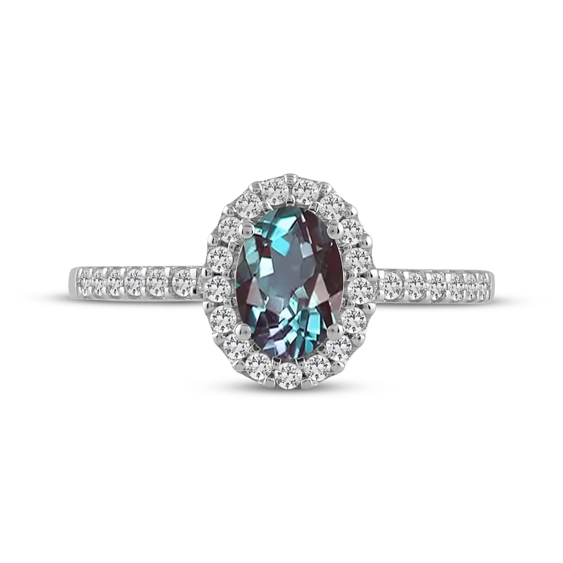 Main Image 3 of Oval-Cut Lab-Created Alexandrite & Lab-Created White Sapphire Halo Ring Sterling Silver