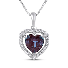 Heart-Shaped Lab-Created Alexandrite & White Lab-Created Sapphire Necklace Sterling Silver 18&quot;