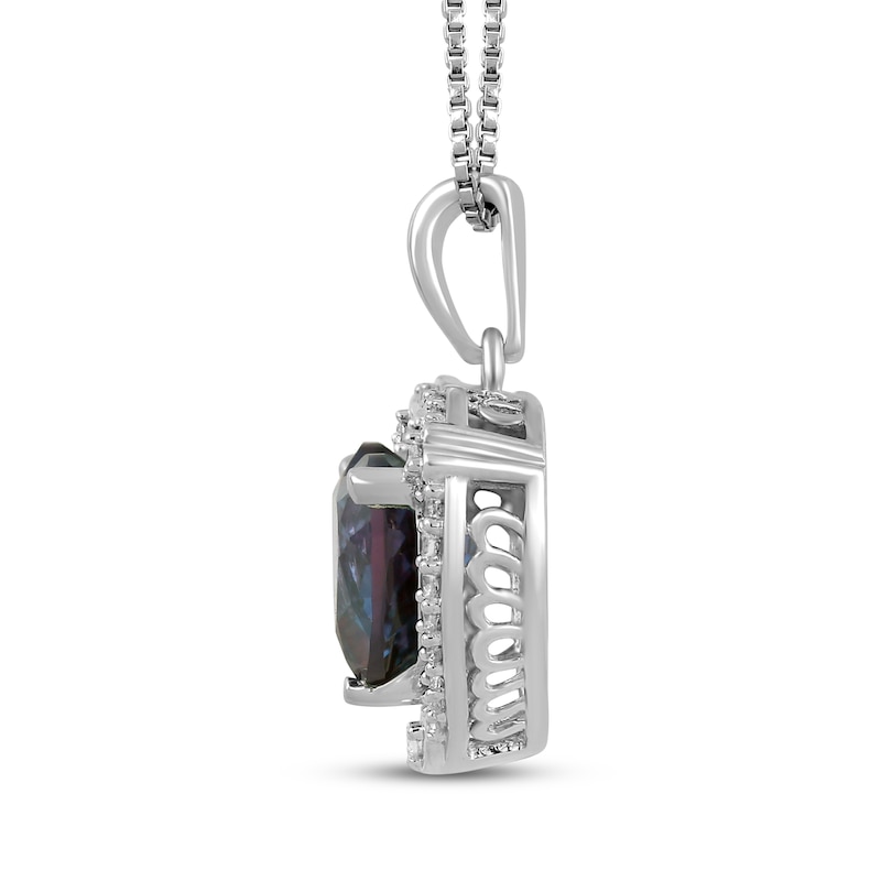 Main Image 2 of Heart-Shaped Lab-Created Alexandrite & White Lab-Created Sapphire Necklace Sterling Silver 18&quot;