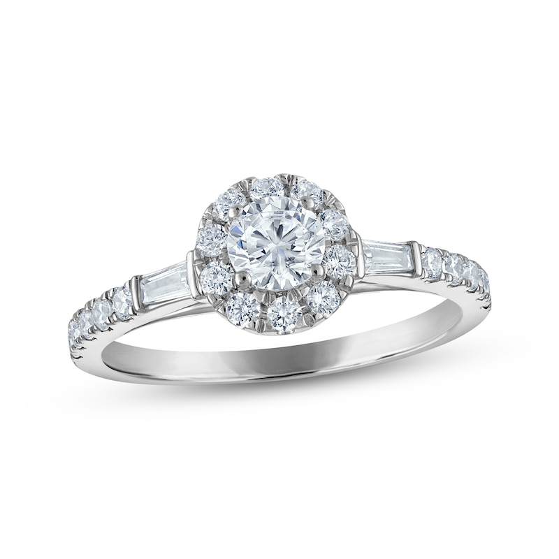 Main Image 1 of Round-Cut Diamond Halo Engagement Ring 3/4 ct tw 10K White Gold