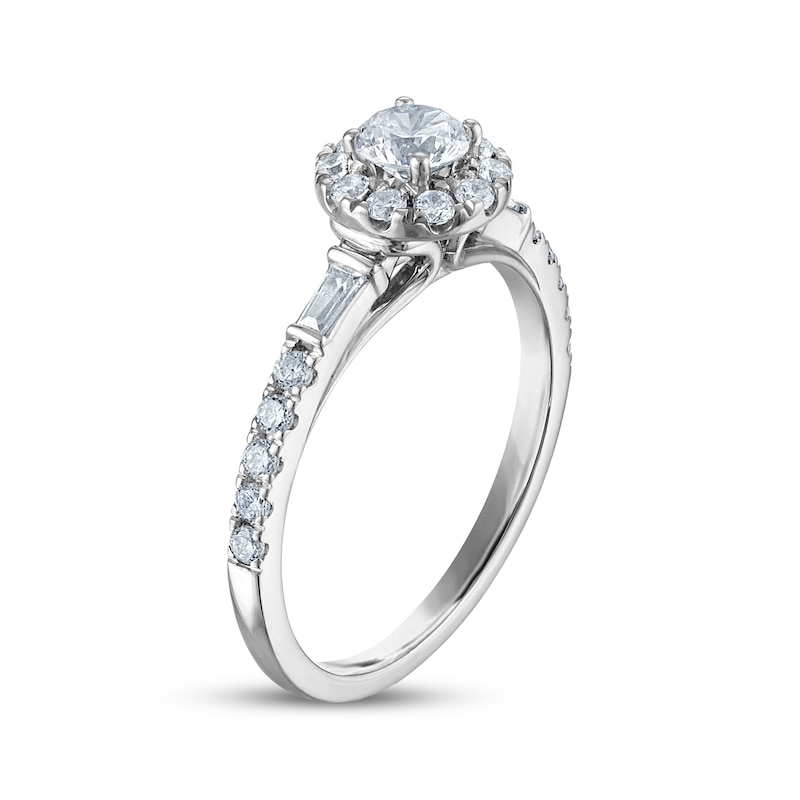 Main Image 2 of Round-Cut Diamond Halo Engagement Ring 3/4 ct tw 10K White Gold