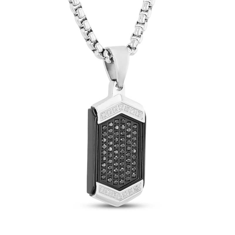 Main Image 2 of Men's Black & White Diamond Dog Tag Necklace 1/3 ct tw Stainless Steel & Black Ion Plating 24&quot;