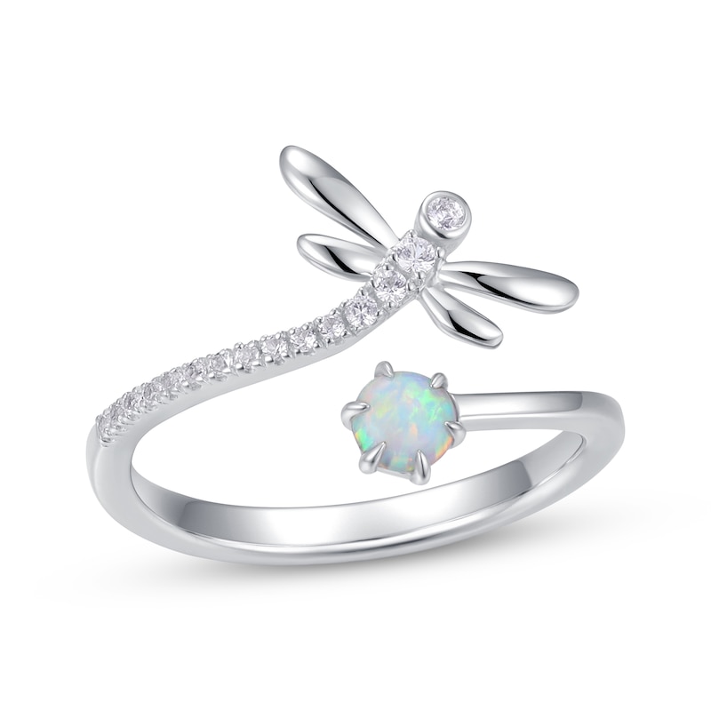 Main Image 1 of Lab-Created Opal & White Lab-Created Sapphire Dragonfly Deconstructed Ring Sterling Silver