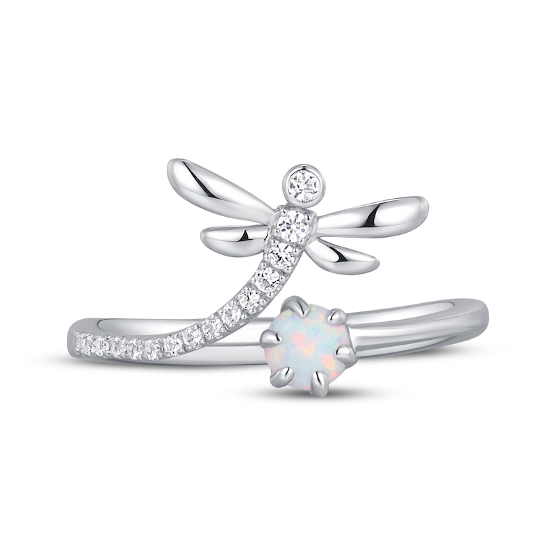 Main Image 3 of Lab-Created Opal & White Lab-Created Sapphire Dragonfly Deconstructed Ring Sterling Silver