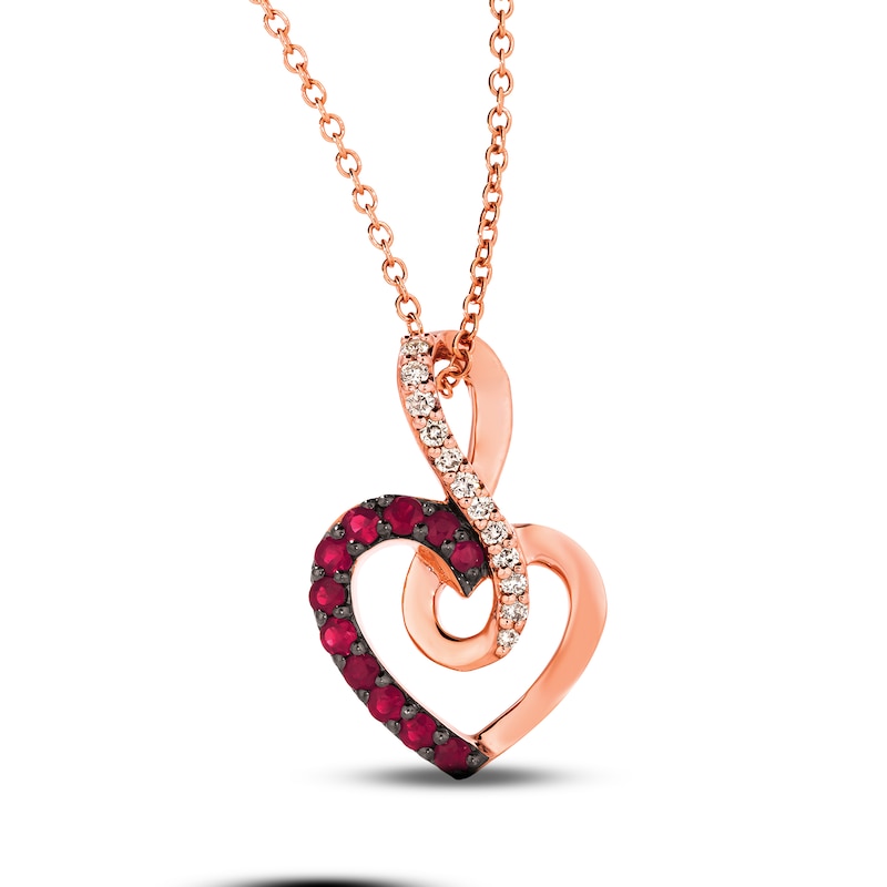 Main Image 1 of Le Vian Ruby Infinity Heart Necklace 1/20 ct tw Diamond 14K Strawberry Gold 18&quot;