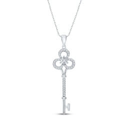 Diamond Clover Key Necklace 1/5 ct tw Sterling Silver 18&quot;