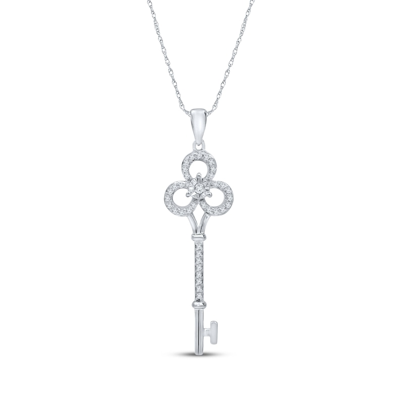 Main Image 1 of Diamond Clover Key Necklace 1/5 ct tw Sterling Silver 18&quot;