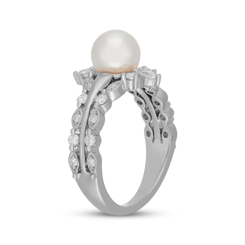 Main Image 2 of Neil Lane Cultured Akoya Pearl & Diamond Engagement Ring 1/2 ct tw 14K White Gold