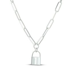 Lock Charm Paperclip Chain Necklace Sterling Silver 18&quot;