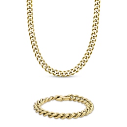 Men's Curb Chain Necklace & Bracelet Gift Set Yellow Ion-Plated Solid Stainless Steel