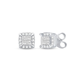 Princess-Cut Quad Stud Earrings 1/4 ct tw 10K White Gold