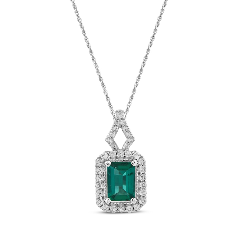 Main Image 2 of Octagon-Cut Lab-Created Emerald & White Lab-Created Sapphire Gift Set Sterling Silver