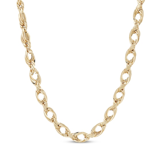 Diamond-Cut Open Hollow Rope Chain Necklace 7mm 10K Yellow Gold 18”