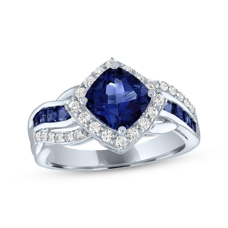 Cushion-Cut Blue Lab-Created Sapphire & White Lab-Created Sapphire Ring ...