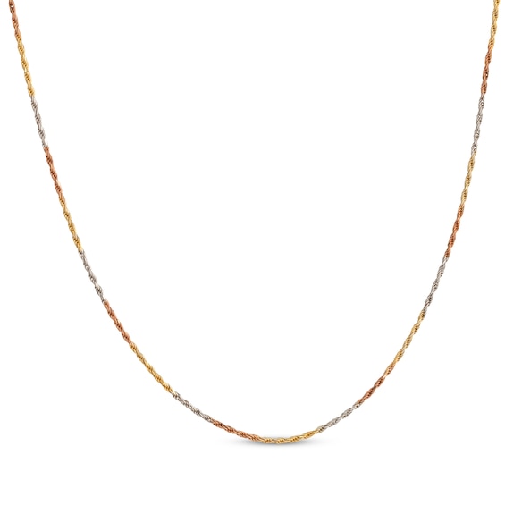 Solid Diamond-Cut Rope Chain 1.1mm 14K Tri-Tone Gold 18"