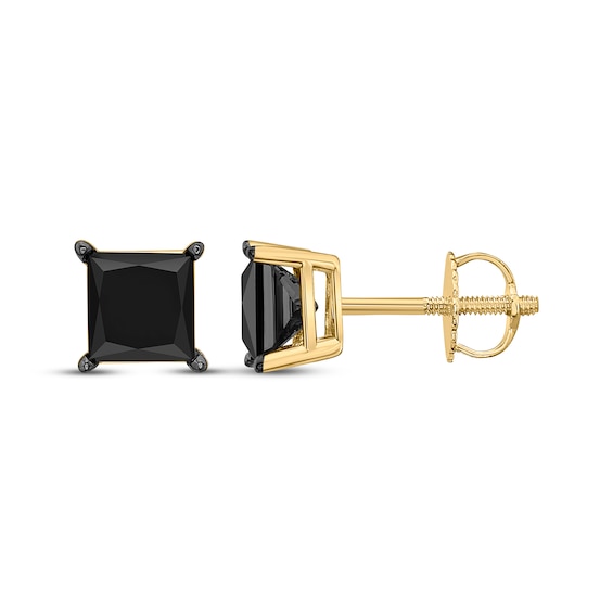 Princess-Cut Black Diamond Solitaire Stud Earrings 1 ct tw 10K Yellow Gold