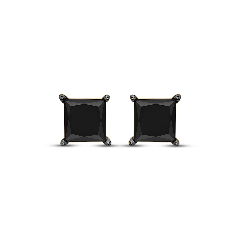 Main Image 2 of Princess-Cut Black Diamond Solitaire Stud Earrings 1 ct tw 10K Yellow Gold