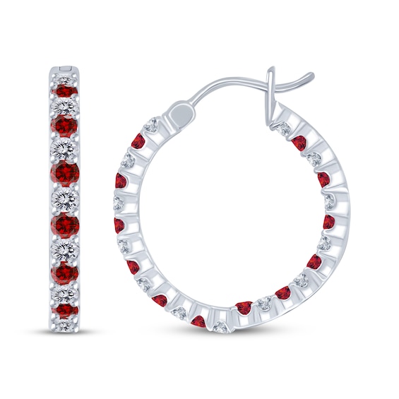 Lab-Created Ruby & White Lab-Created Sapphire Inside-Out Hoop Earrings Sterling Silver