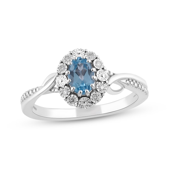 Oval-Cut Swiss Blue Topaz & Diamond Accent Swirl Ring Sterling Silver