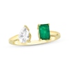 Thumbnail Image 1 of Toi et Moi Pear-Shaped White Topaz & Emerald-Cut Emerald Deconstructed Ring 10K Yellow Gold