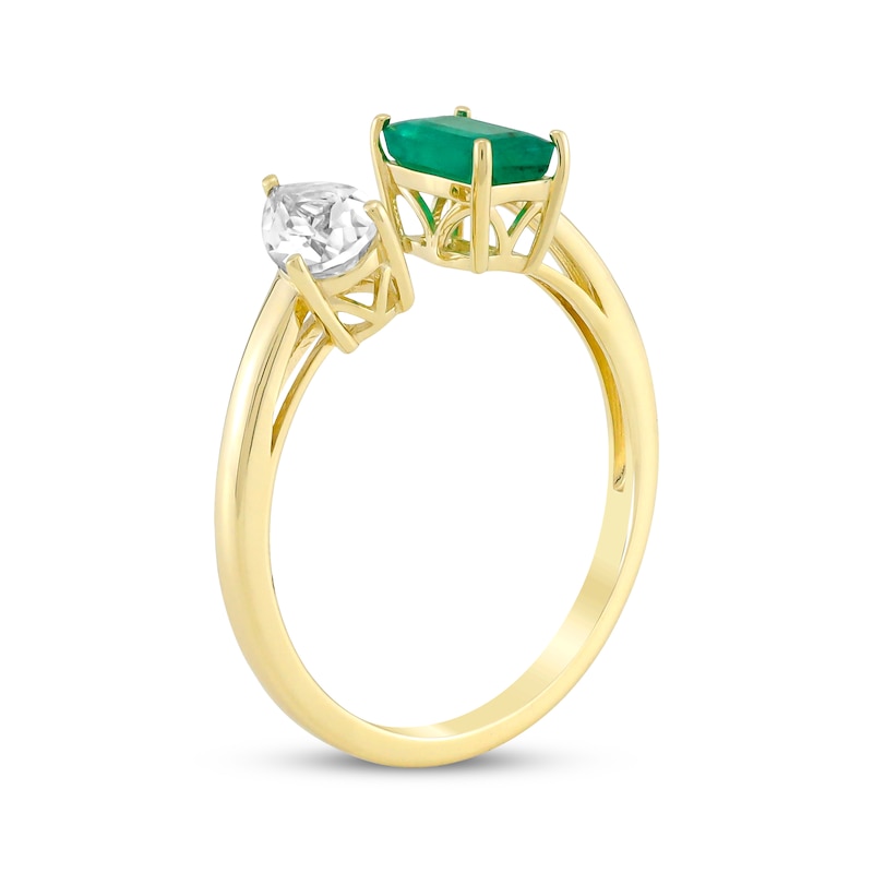 Main Image 2 of Toi et Moi Pear-Shaped White Topaz & Emerald-Cut Emerald Deconstructed Ring 10K Yellow Gold