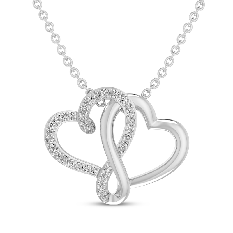 Main Image 1 of Diamond Double Heart Necklace 1/10 ct tw Sterling Silver 18&quot;