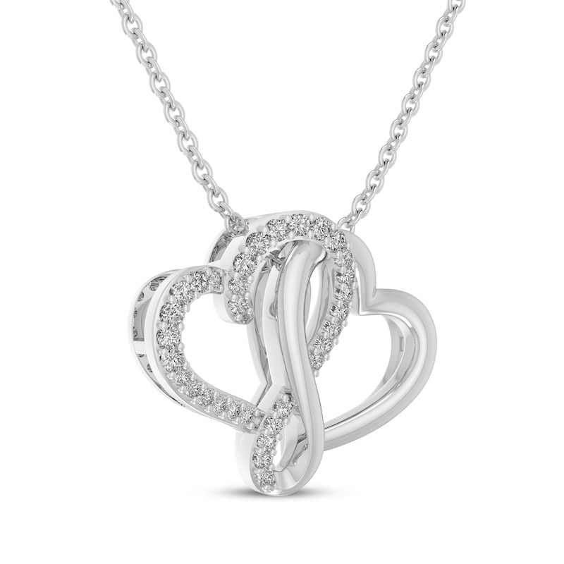 Diamond Double Heart Necklace 1/10 ct tw Sterling Silver 18