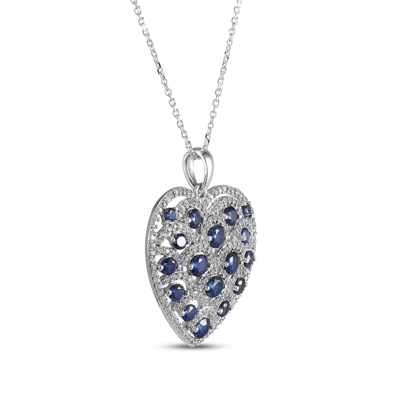 Main Image 2 of Blue & White Lab-Created Sapphire Scalloped Heart Necklace Sterling Silver 18&quot;