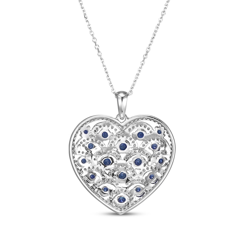 Main Image 3 of Blue & White Lab-Created Sapphire Scalloped Heart Necklace Sterling Silver 18&quot;