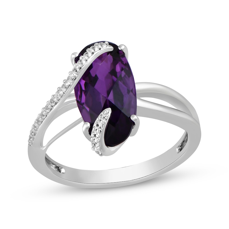 Main Image 1 of Oval-Cut Amethyst & White Lab-Created Sapphire Ring Sterling Silver