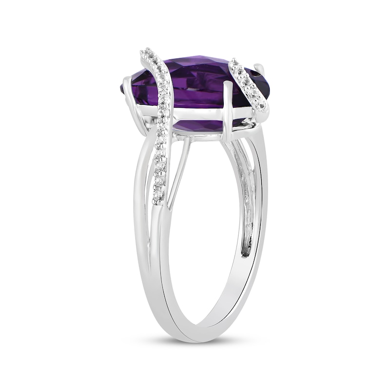 Main Image 2 of Oval-Cut Amethyst & White Lab-Created Sapphire Ring Sterling Silver