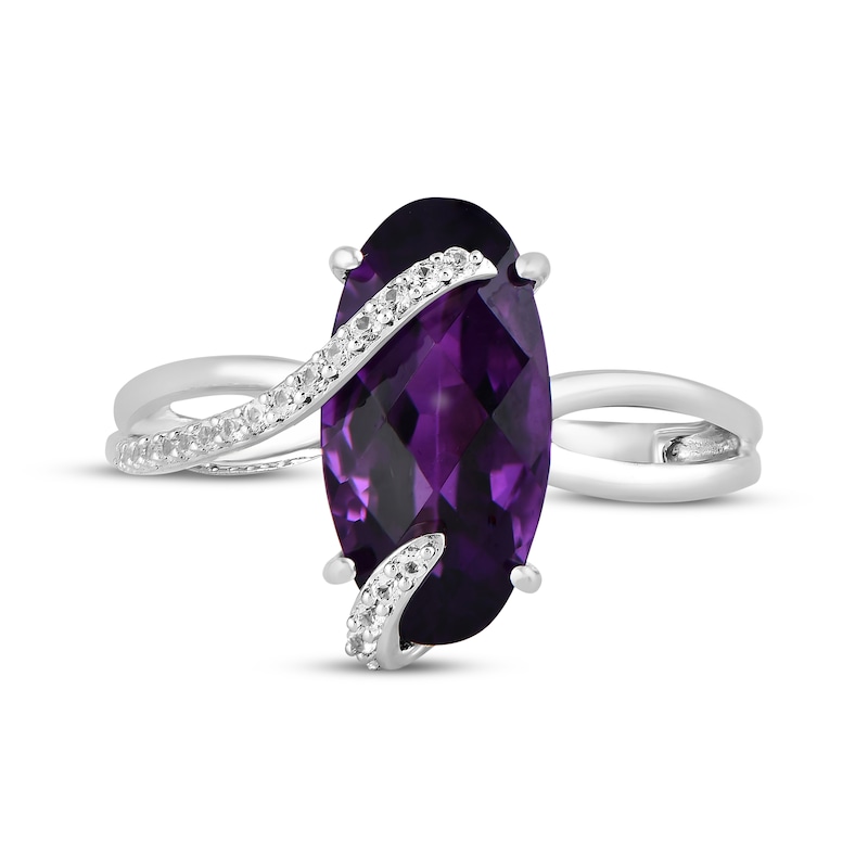 Main Image 3 of Oval-Cut Amethyst & White Lab-Created Sapphire Ring Sterling Silver