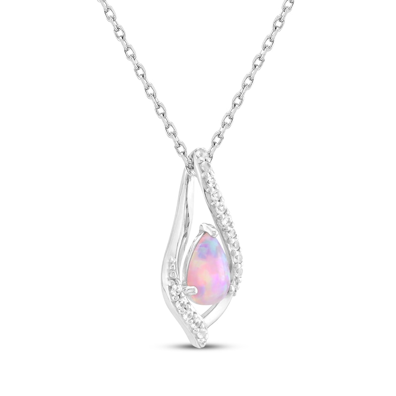 Main Image 2 of Pear-Shaped Pink Lab-Created Opal & White Lab-Created Sapphire Necklace Sterling Silver 18&quot;