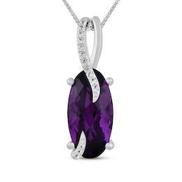 Oval-Cut Amethyst & White Lab-Created Sapphire Necklace Sterling Silver 18&quot;